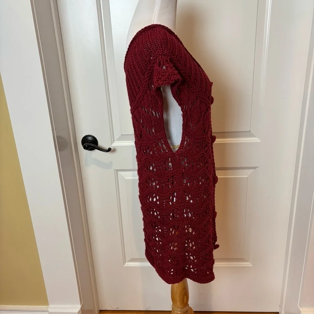 Coldwater Creek Maroon Open Knit Button Front Vest Sz S (6–8)